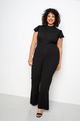 buxom couture curvy women plus size ruffle sleeve jumpsuit black