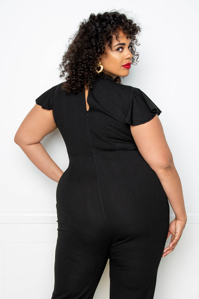 buxom couture curvy women plus size ruffle sleeve jumpsuit black