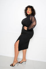 buxom couture curvy women plus size polka dot mesh sleeve dress black