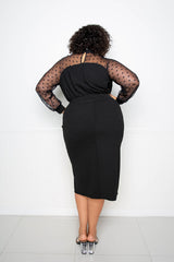 buxom couture curvy women plus size polka dot mesh sleeve dress black