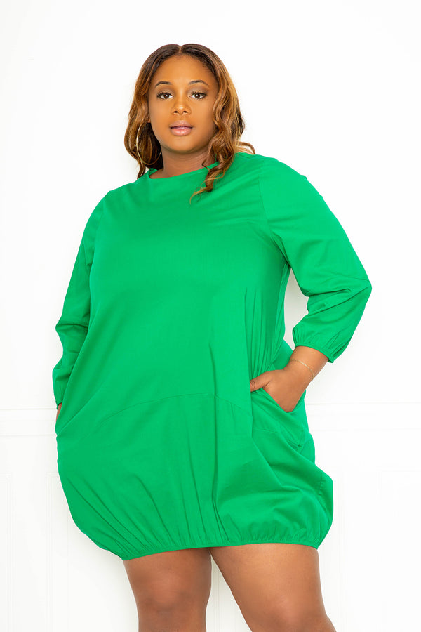 buxom curvy couture womens plus size bubble poplin dress in green