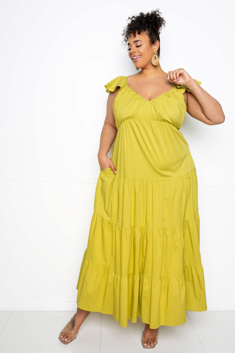 buxom couture curvy women plus size tiered ruffle sundress lime sage green summer resort look
