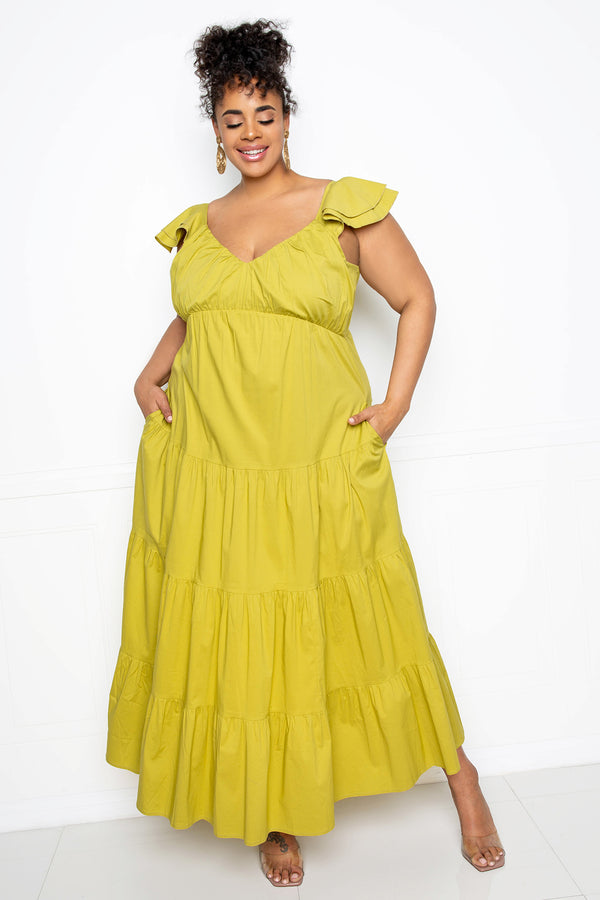 buxom couture curvy women plus size tiered ruffle sundress lime sage green summer resort look