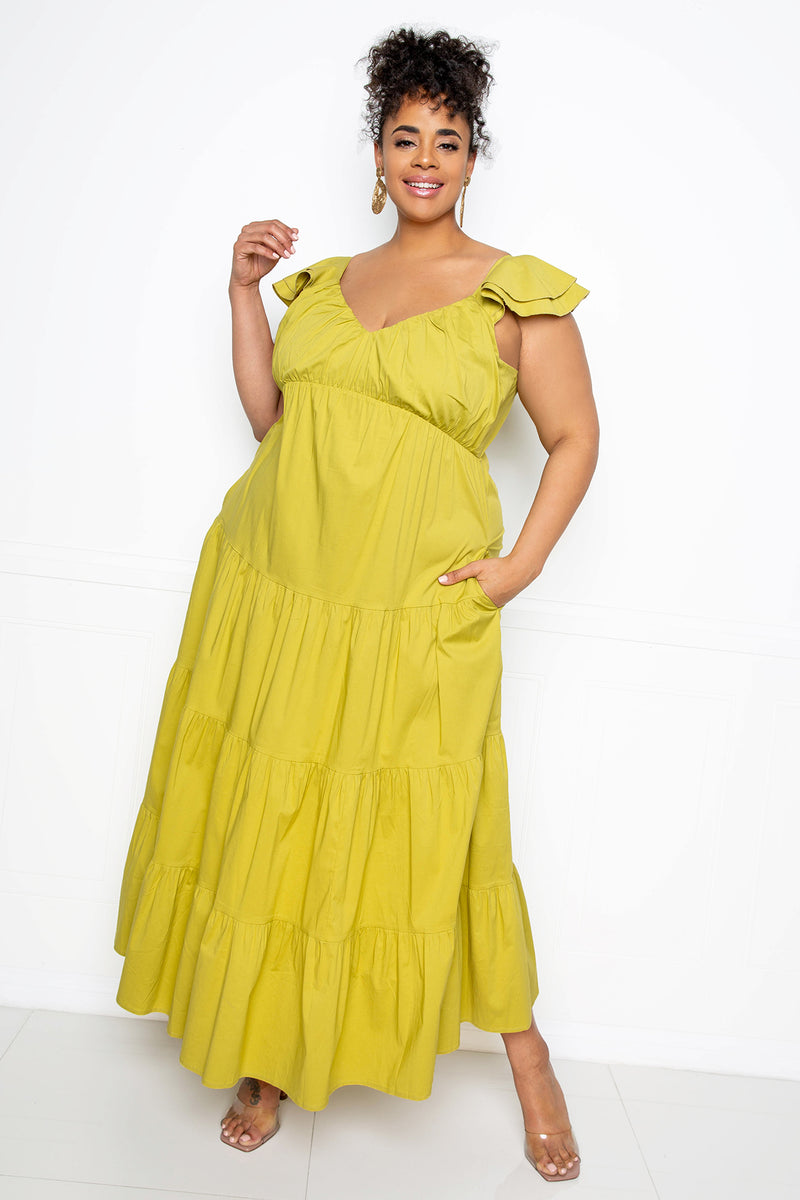 buxom couture curvy women plus size tiered ruffle sundress lime sage green summer resort look