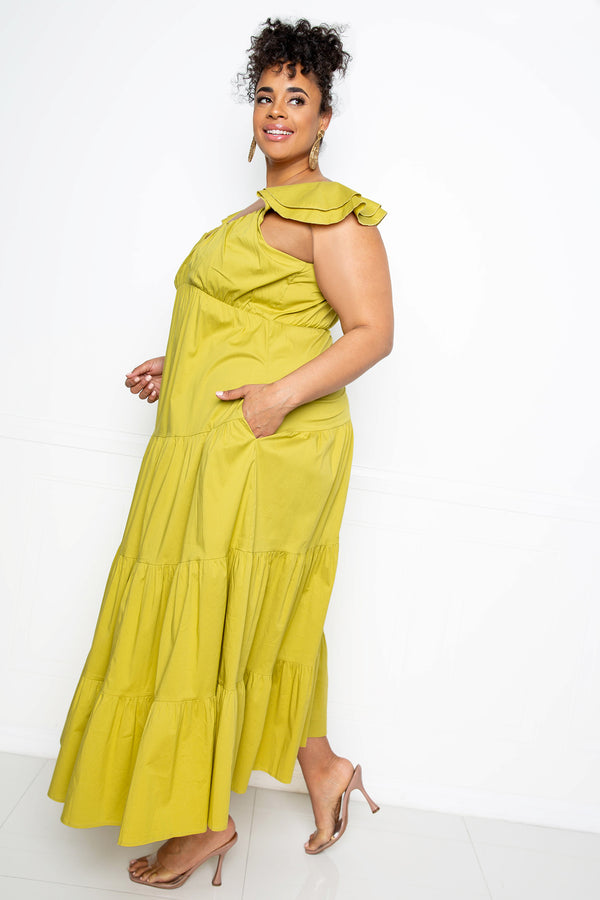 buxom couture curvy women plus size tiered ruffle sundress lime sage green summer resort look