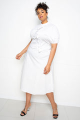buxom couture curvy women plus size asymmetrical ruffle shirt dress white