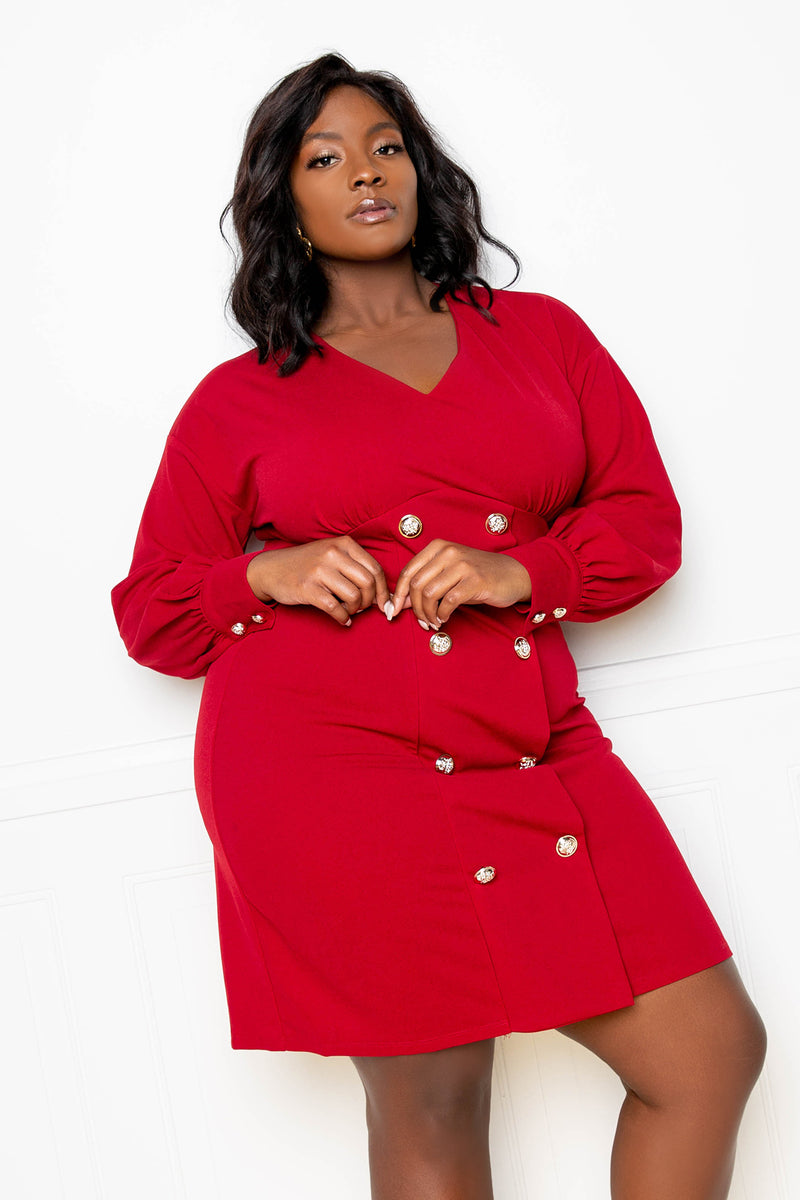 buxom couture curvy women plus size double breasted mini dress red burgundy valentine
