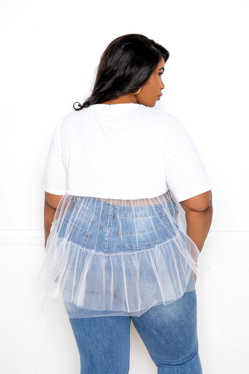 buxom couture curvy women plus size tulle back t shirt top white