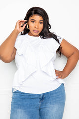 buxom couture curvy women plus size cross over ruffle top white
