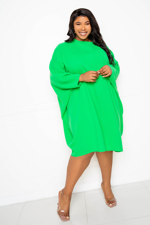 buxom couture curvy women plus size cape sleeve tunic mini dress green