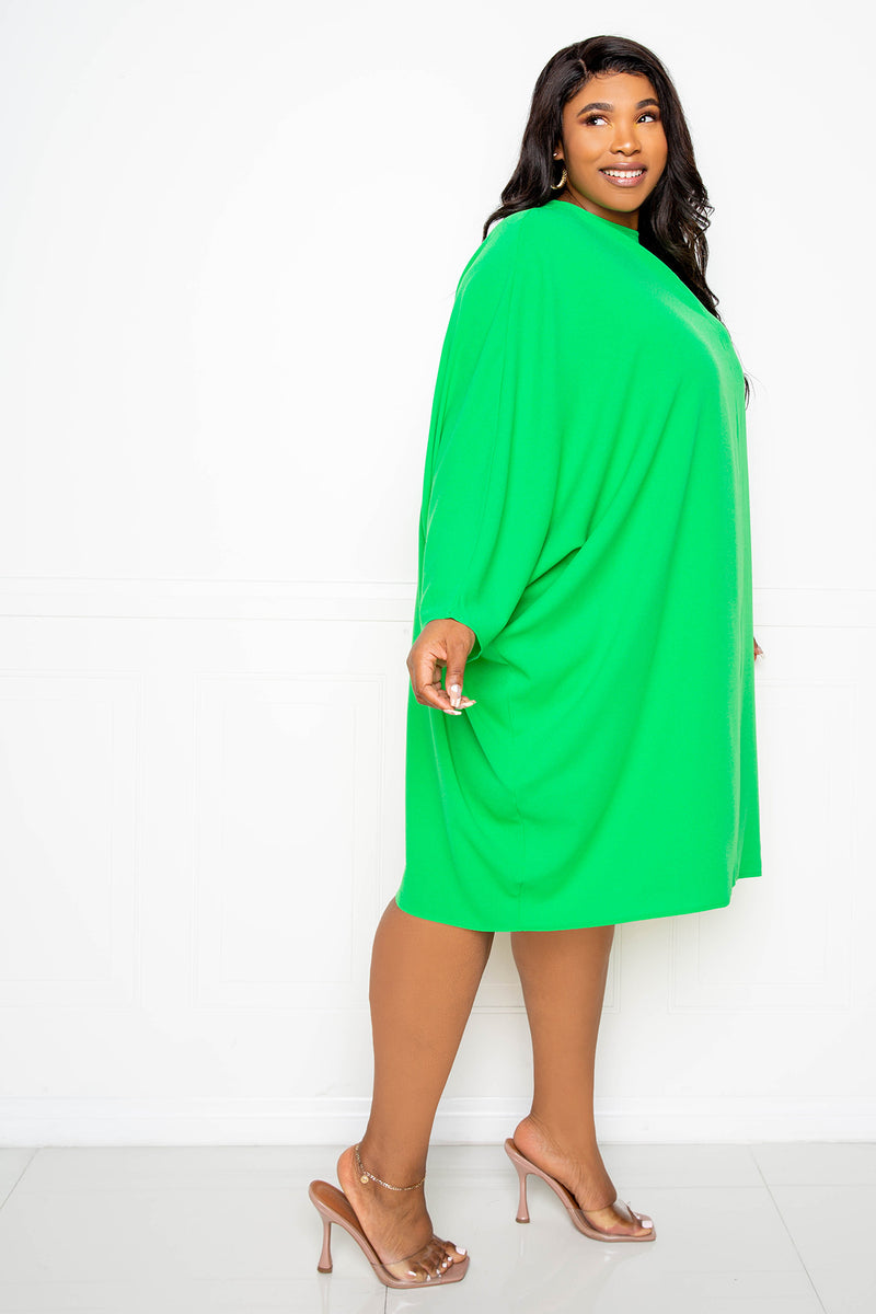 buxom couture curvy women plus size cape sleeve tunic mini dress green