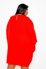 buxom couture curvy women plus size cape sleeve tunic dress red