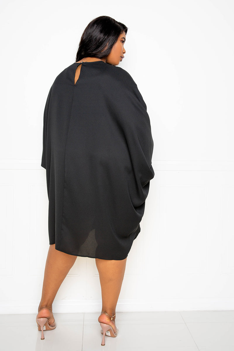 buxom couture curvy women plus size cape sleeve tunic dress black lbd