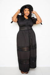 buxom couture curvy women plus size puffed sleeve embroidered maxi dress boho black