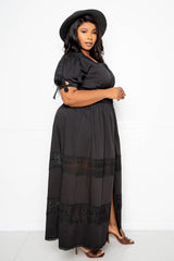 buxom couture curvy women plus size puffed sleeve embroidered maxi dress boho black