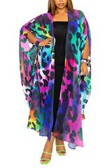 buxom couture curvy women plus size animal print robe with wrist band neon leopard summer resort