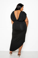 buxom couture curvy women plus size jersey drape dress with chain detail black