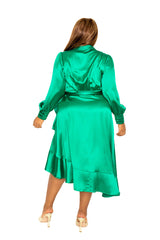 buxom couture curvy women plus size satin wrapped dress green