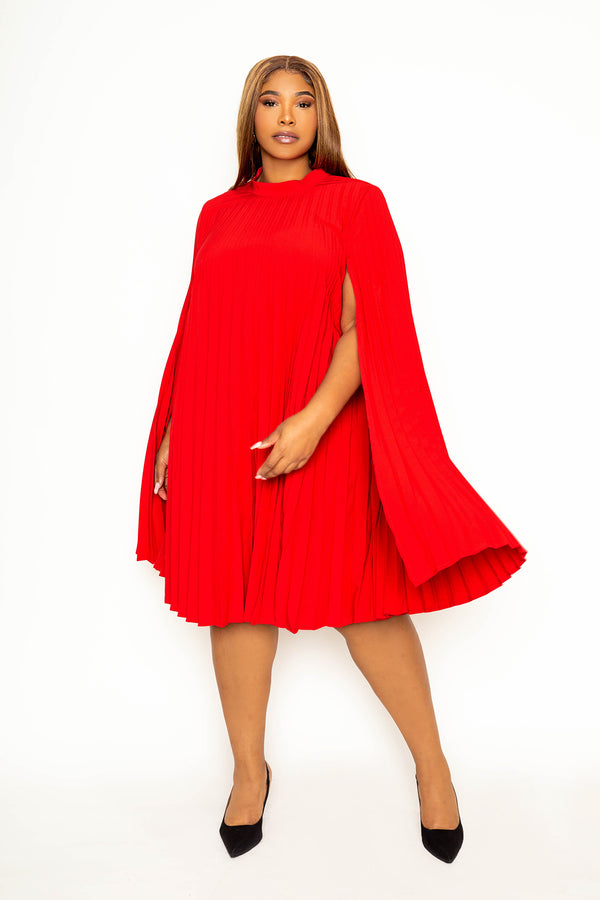buxom curvy couture womens plus size pleated cape dress red holiday