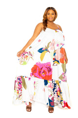 buxom couture curvy women plus size floral voluminous maxi dress white resort summer