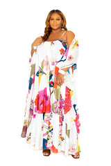 buxom couture curvy women plus size floral print robe with wrist band white resort summer