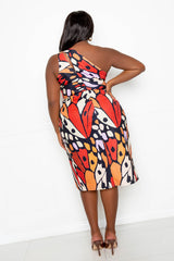 buxom couture curvy women plus size printed one shoulder mini dress butterfly print