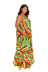 buxom couture curvy women plus size geometric print voluminous maxi dress resort summer