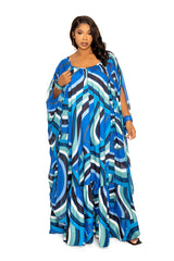buxom couture curvy women plus size geo print robe with wrist band blue summer resort