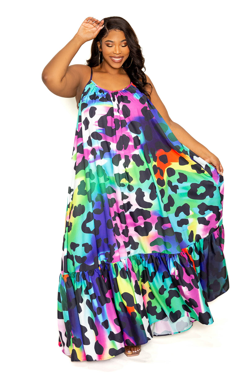 buxom couture curvy women plus size animal print voluminous maxi dress resort summer