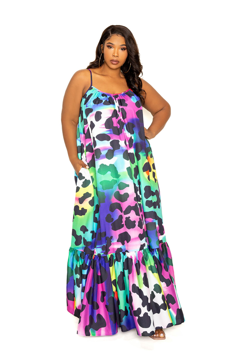 buxom couture curvy women plus size animal print voluminous maxi dress resort summer