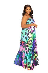 buxom couture curvy women plus size animal print voluminous maxi dress resort summer