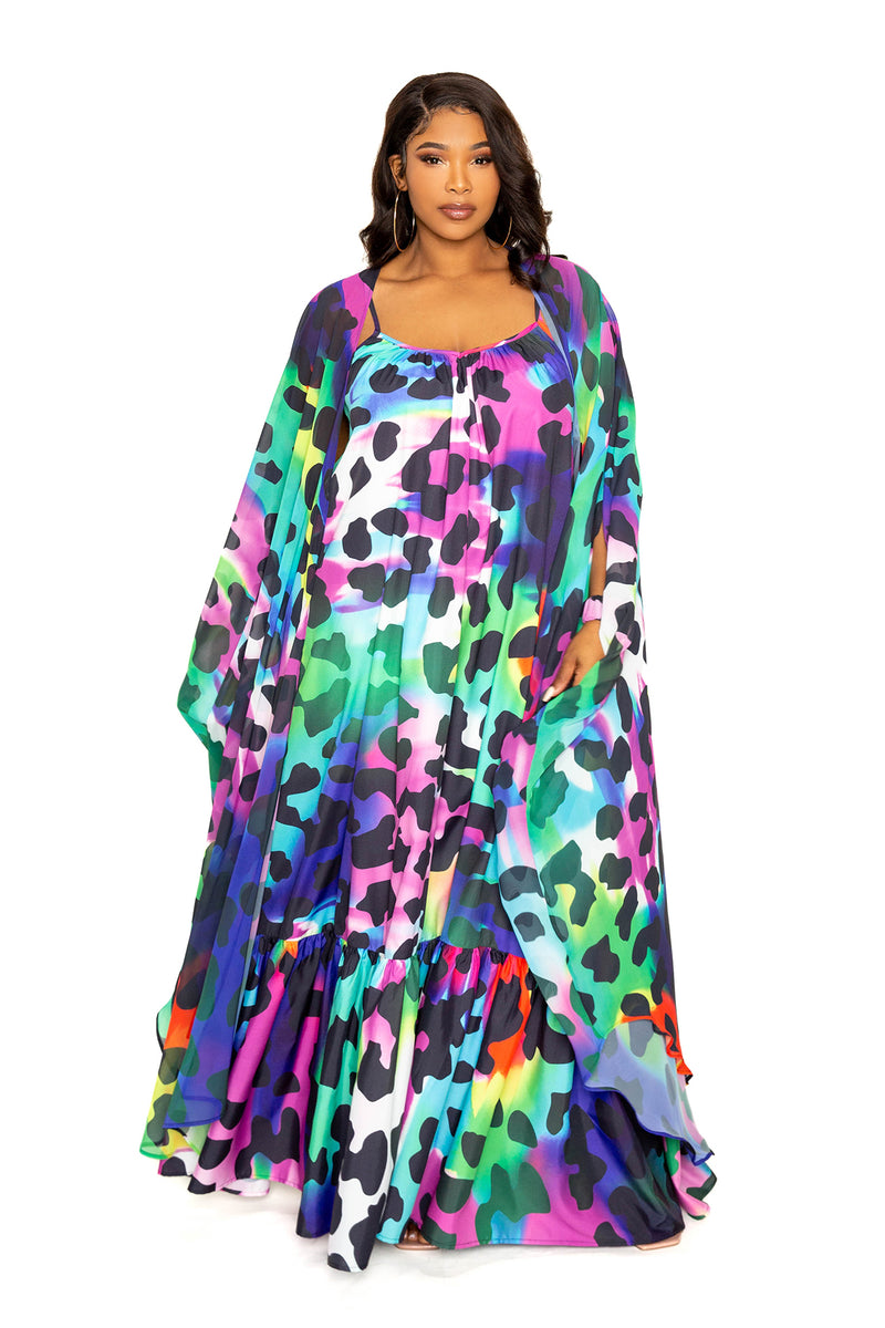 buxom couture curvy women plus size animal print robe with wrist band neon leopard summer resort