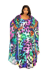 buxom couture curvy women plus size animal print robe with wrist band neon leopard summer resort