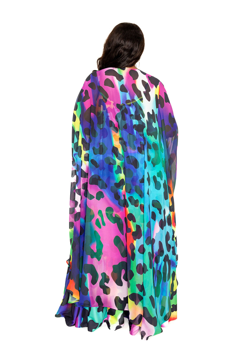 buxom couture curvy women plus size animal print robe with wrist band neon leopard summer resort