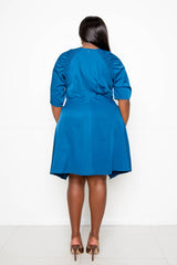 buxom couture curvy women plus size ruched sleeve mini dress teal blue