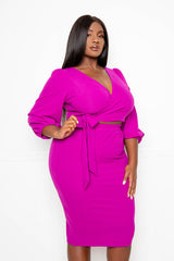buxom couture curvy women plus size everyday cropped top and skirt set magenta pink purple