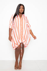 buxom couture curvy women plus size bubble hem stripe shirt dress orange