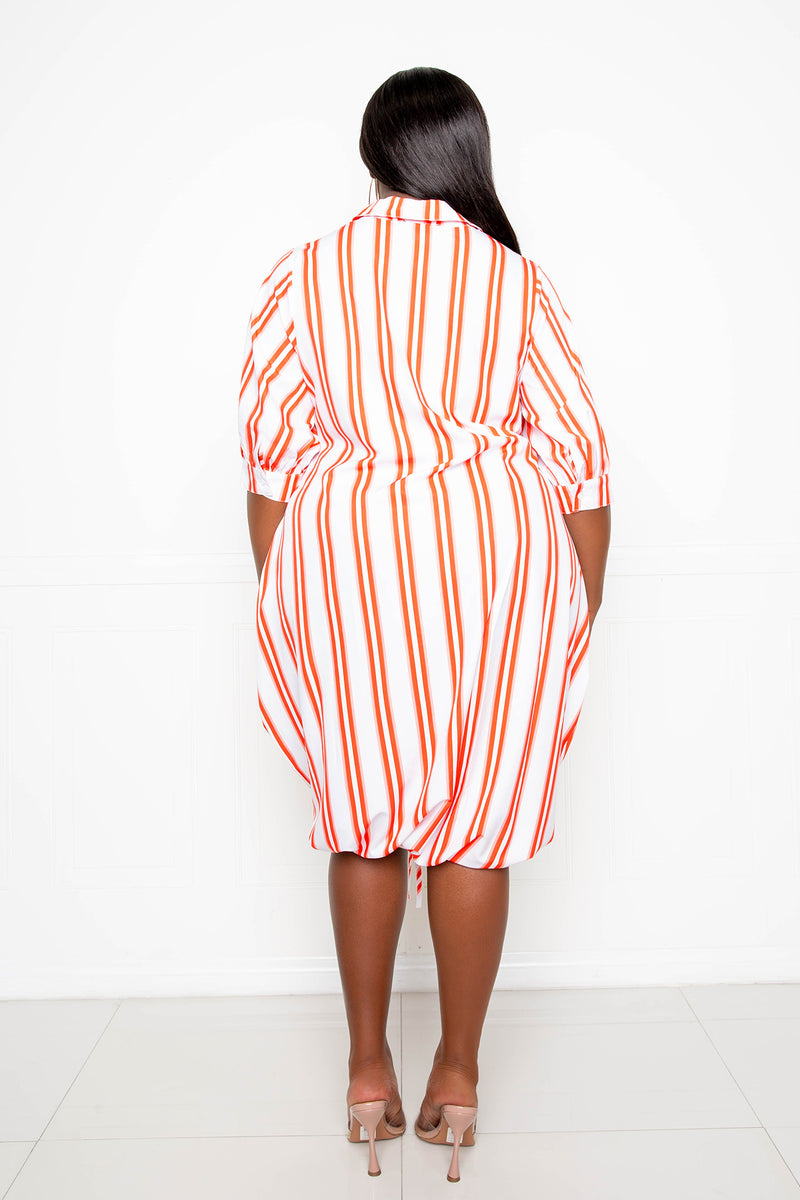 buxom couture curvy women plus size bubble hem stripe shirt dress orange