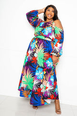 buxom couture curvy women plus size tropical cut out one shoulder maxi dress