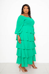 buxom couture curvy women plus size off shoulder tiered shirt dress green