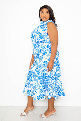 buxom couture curvy women plus size floral halter neck midi dress blue