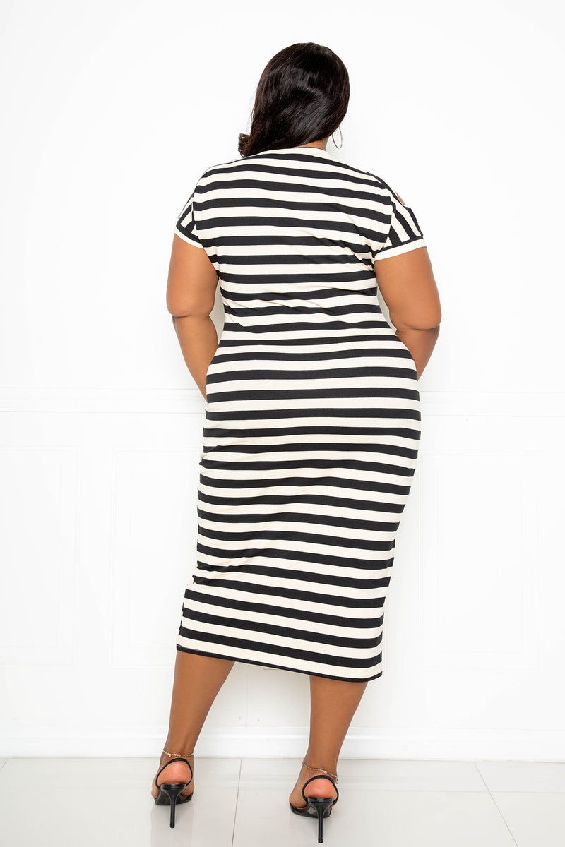 Cut Out Shoulder Stripe Dress