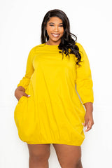 buxom curvy couture womens plus size bubble poplin dress in mustard yellow