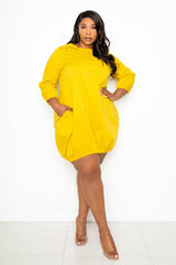 buxom curvy couture womens plus size bubble poplin dress in mustard yellow