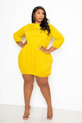 buxom curvy couture womens plus size bubble poplin dress in mustard yellow