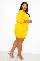 buxom curvy couture womens plus size bubble poplin dress in mustard yellow