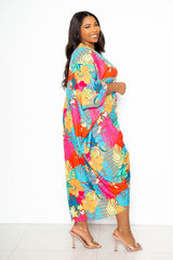 buxom couture curvy women plus size multiway floral versace scarf print cinching kaftan dress red pink