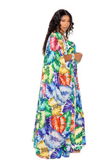 buxom couture curvy women plus size tropical cover up with wrist band rainbow tropical leaves resort summer