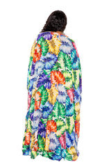 buxom couture curvy women plus size tropical cover up with wrist band rainbow tropical leaves resort summer
