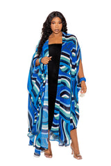 buxom couture curvy women plus size women plus size geo print robe with wrist band blue resort summer